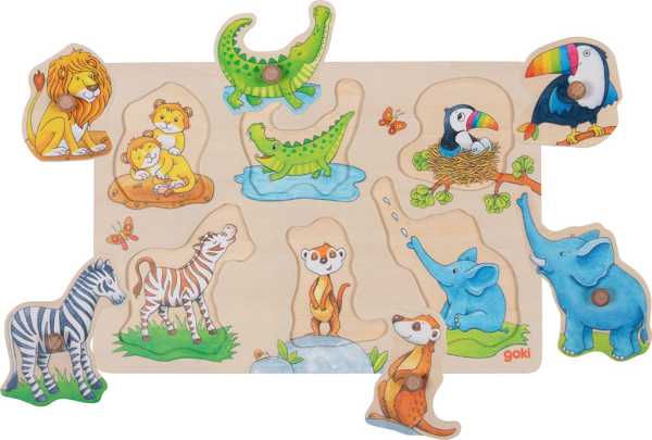 Goki Hintergrundbild-Steckpuzzle wilde Tierbabies mit Elternteil, 6-teilig