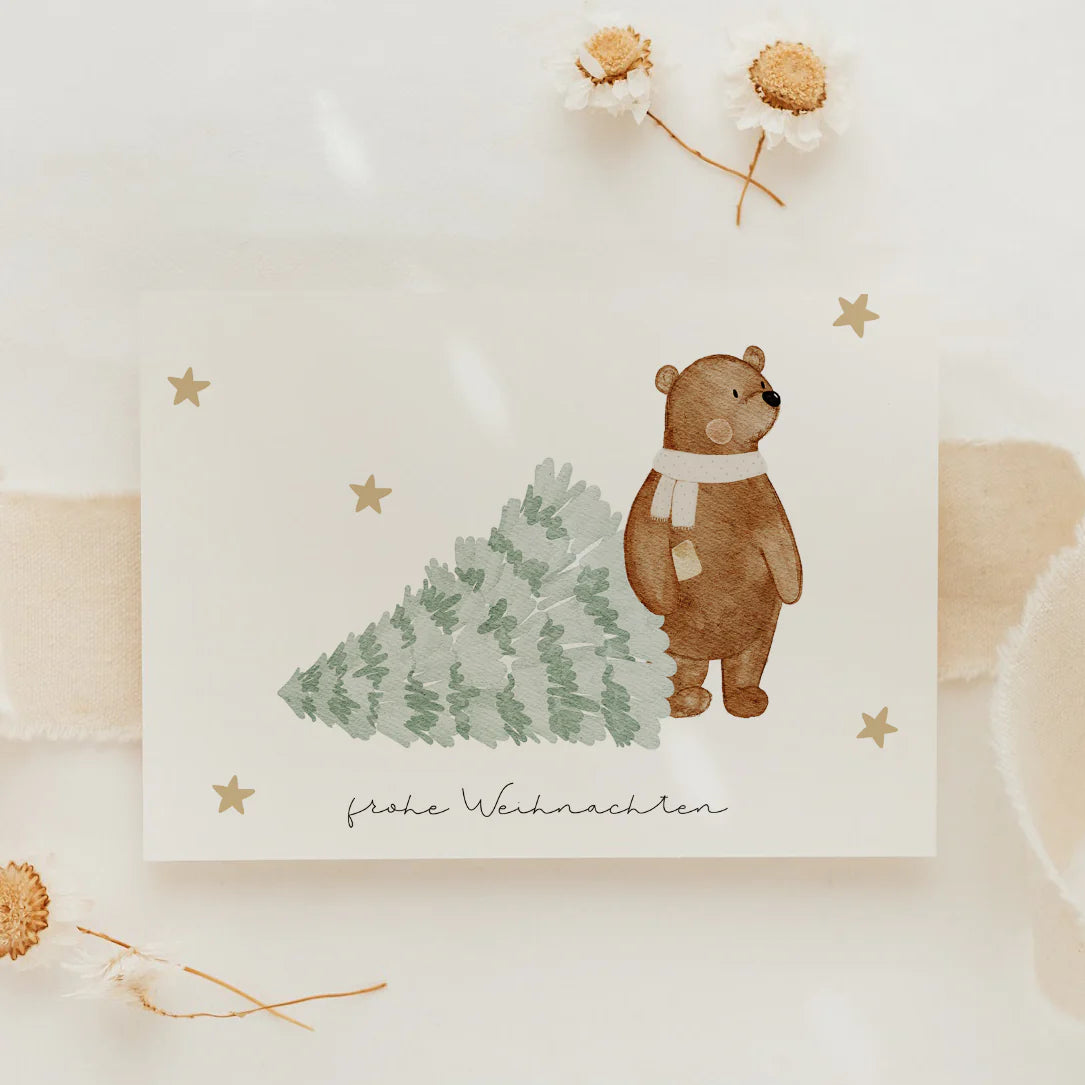 Hej Hanni Weihnachtskarte Bär holt Weihnachtsbaum