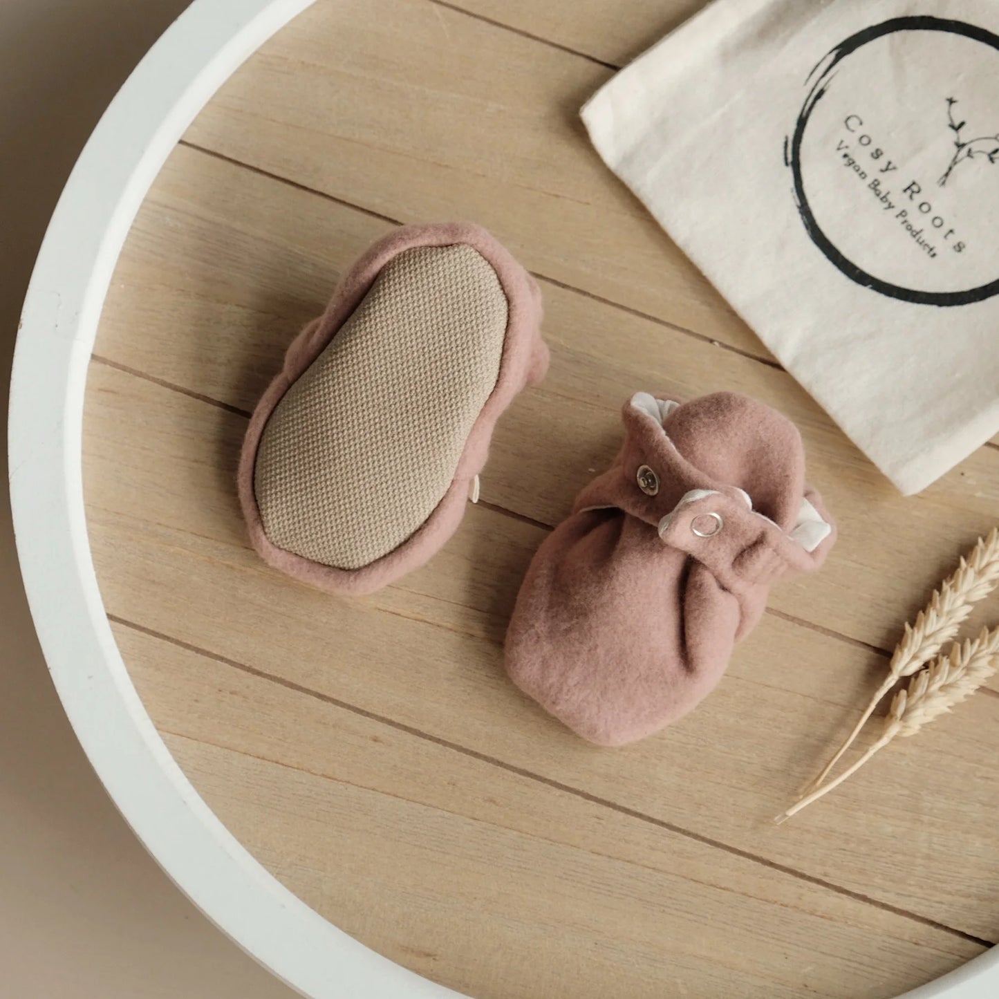 Cosy Roots Organic Fleece Booties - Dusty Rose Melange