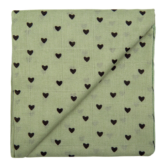 ZEWI Baby-Gazetuch 60x60 cm bedruckt Herzchen khaki