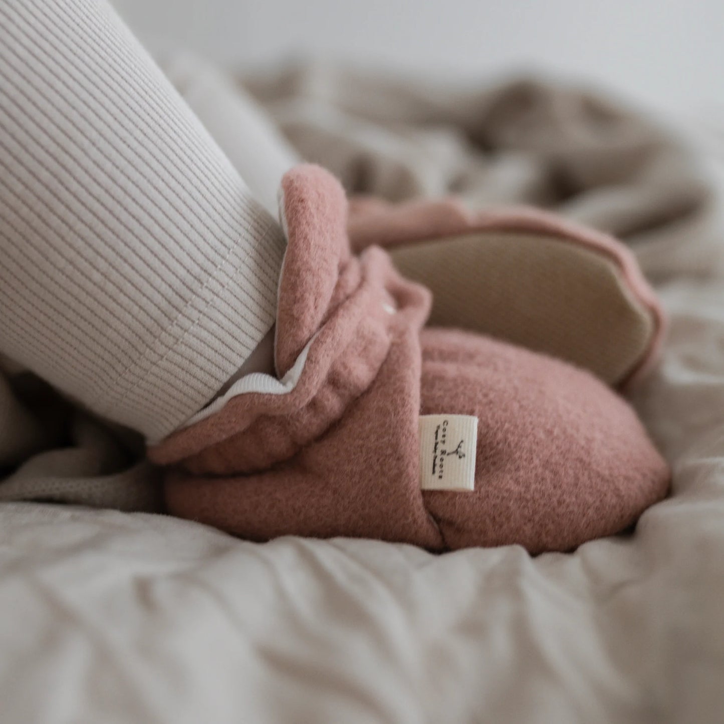 Cosy Roots Organic Fleece Booties - Dusty Rose Melange