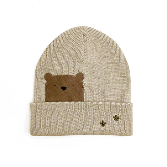 Little Who Mütze Kids Sandbeige mit Bär in Feinstrick Grösse M
