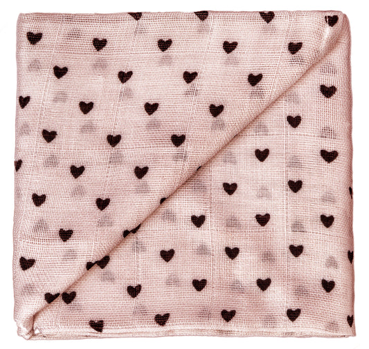 ZEWI Baby-Gazetuch 60x60 cm bedruckt Herzchen rose